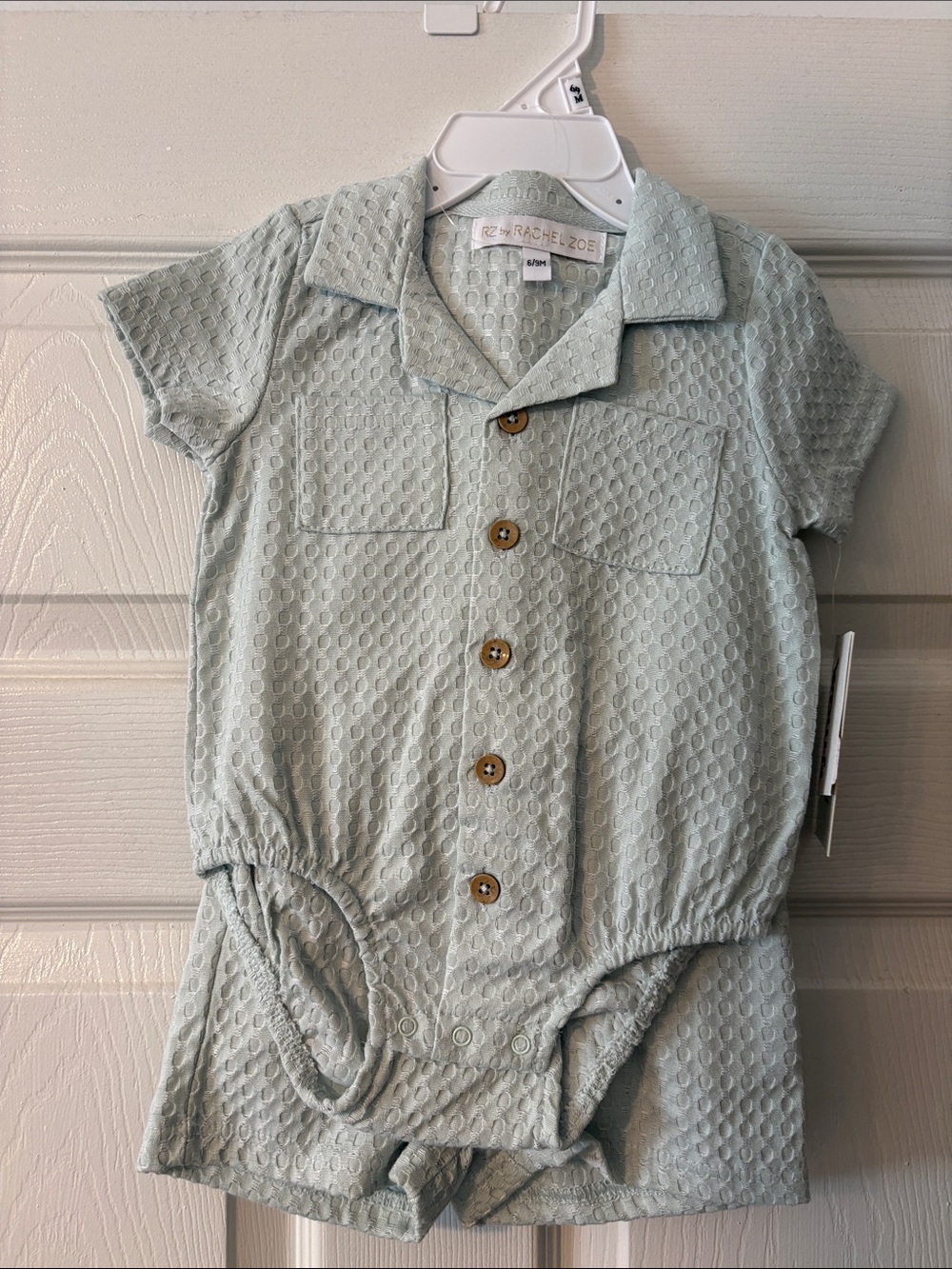 Rachel Zoe Mint Textured Button Romper